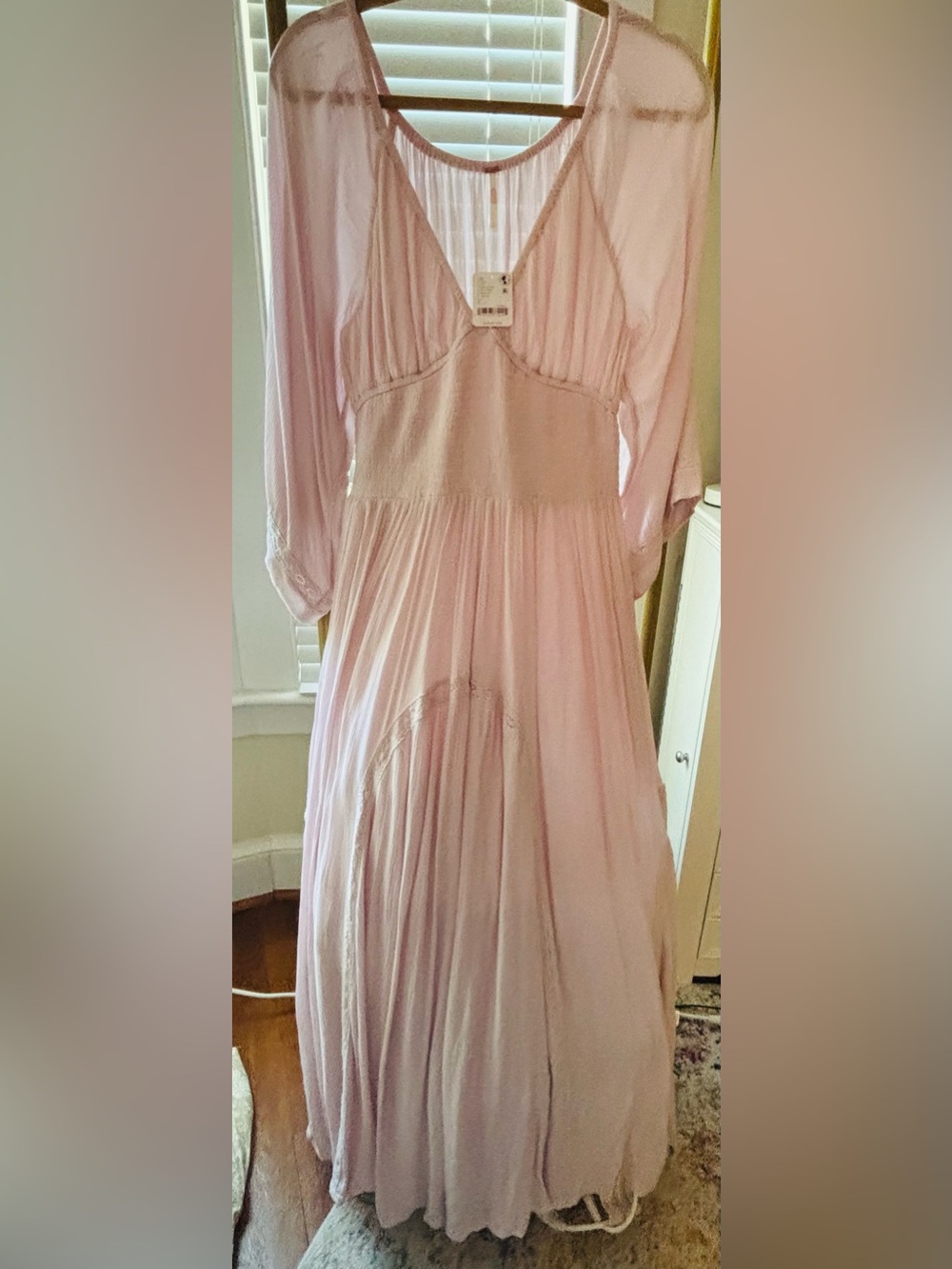 NWT Free People Dixie Maxi Dress Blush Pink V-Neck Large - Picture 3 of 7